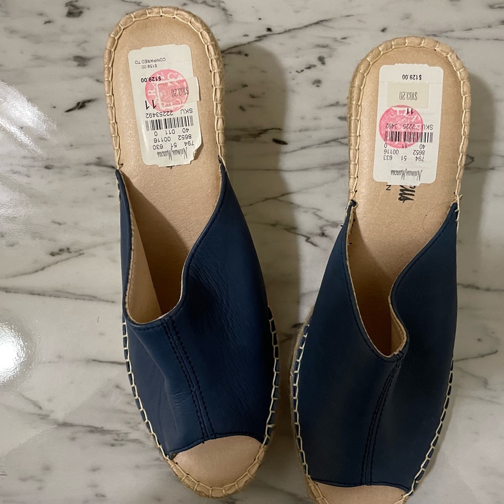 Leather Royal blue wedge heels